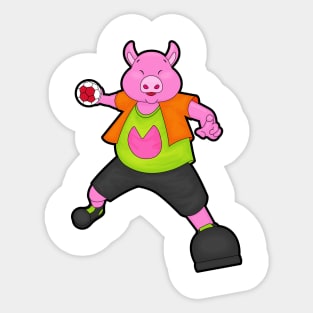 Pig at Handball player with Handball Sticker